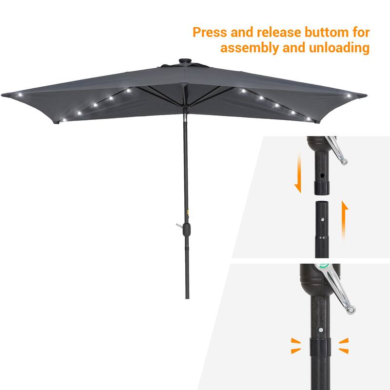 Bonosuki 10 x 6.5ft LED Patio Rectangular Umbrella Outdoor Market Umbrella Aluminium/Steel with Tilt and Crank