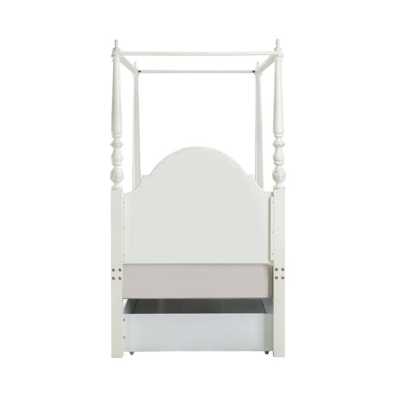 Twin Size Wood Four Poster Bed with Arched Headboard and 13-Slat Support