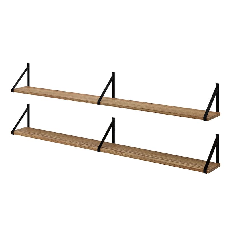 Wallniture Bora 54" x 6" Floating Shelves for Living Room, Rustic Bookshelves, Office Decor Shelves, Wall Mounted, Burnt, 2 Pcs