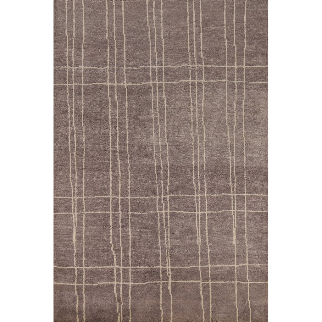 Brown Moroccan Oriental Area Rug Handmade Wool Carpet - 5'4" x 7'11"