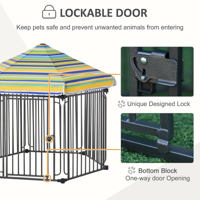 Outdoor Dog Playpen Pet Cage Kennel Puppy Exercise Fence Barrier with Weather-Resistant Polyester Roof Dog House