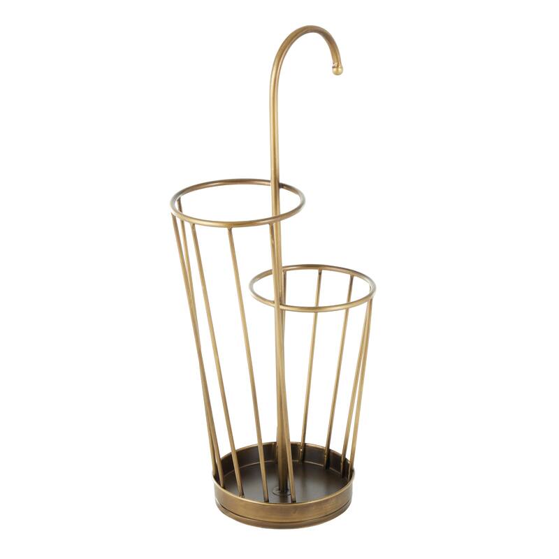 Gold or Black Metal 2 Section Umbrella Stand with Umbrella Shaped Handle