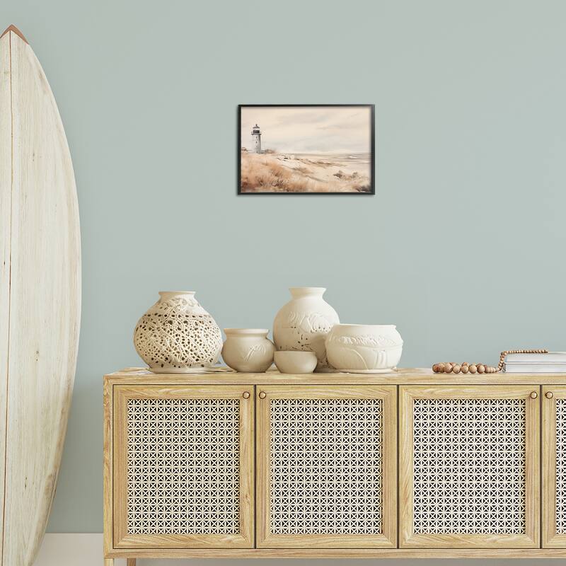 Stupell Distant Lighthouse in Neutral Tones Framed Giclee Art Design By Arlington Prints