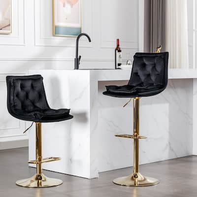 Velvet Swivel Bar Stools Set of 2, Dining Bar Stool with Height Adjustable, Upholstered Kitchen Stools with Footrest聽