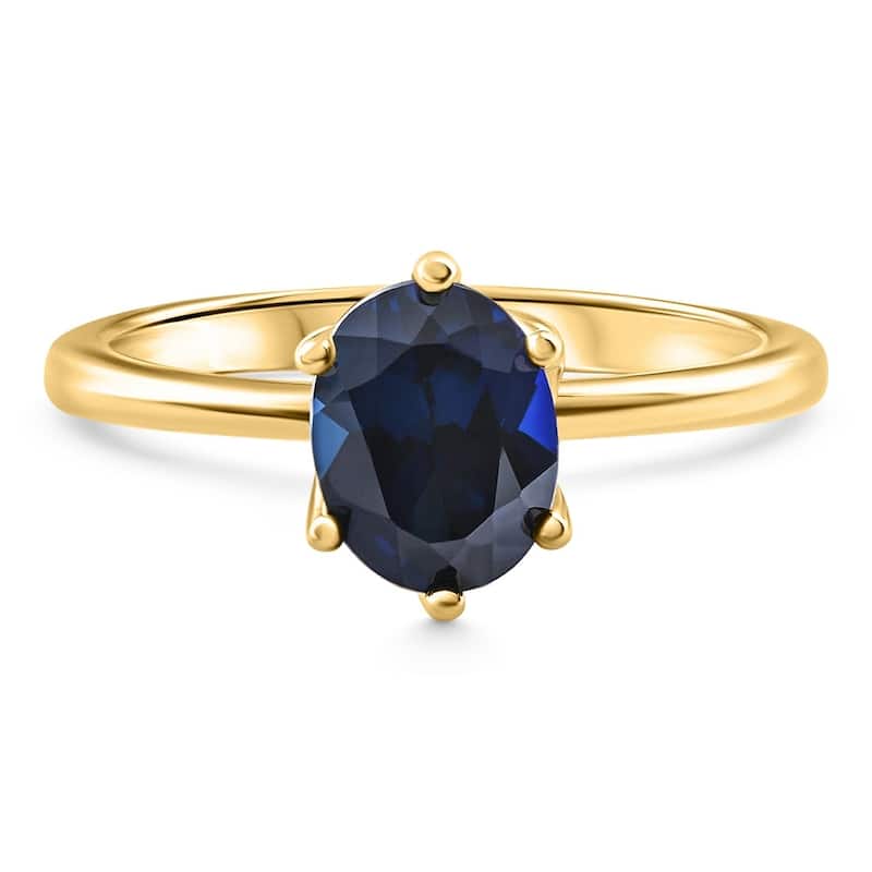 Yellow Gold Oval Blue Sapphire Engagement Anniversary Ring Lab Grown 9x7mm