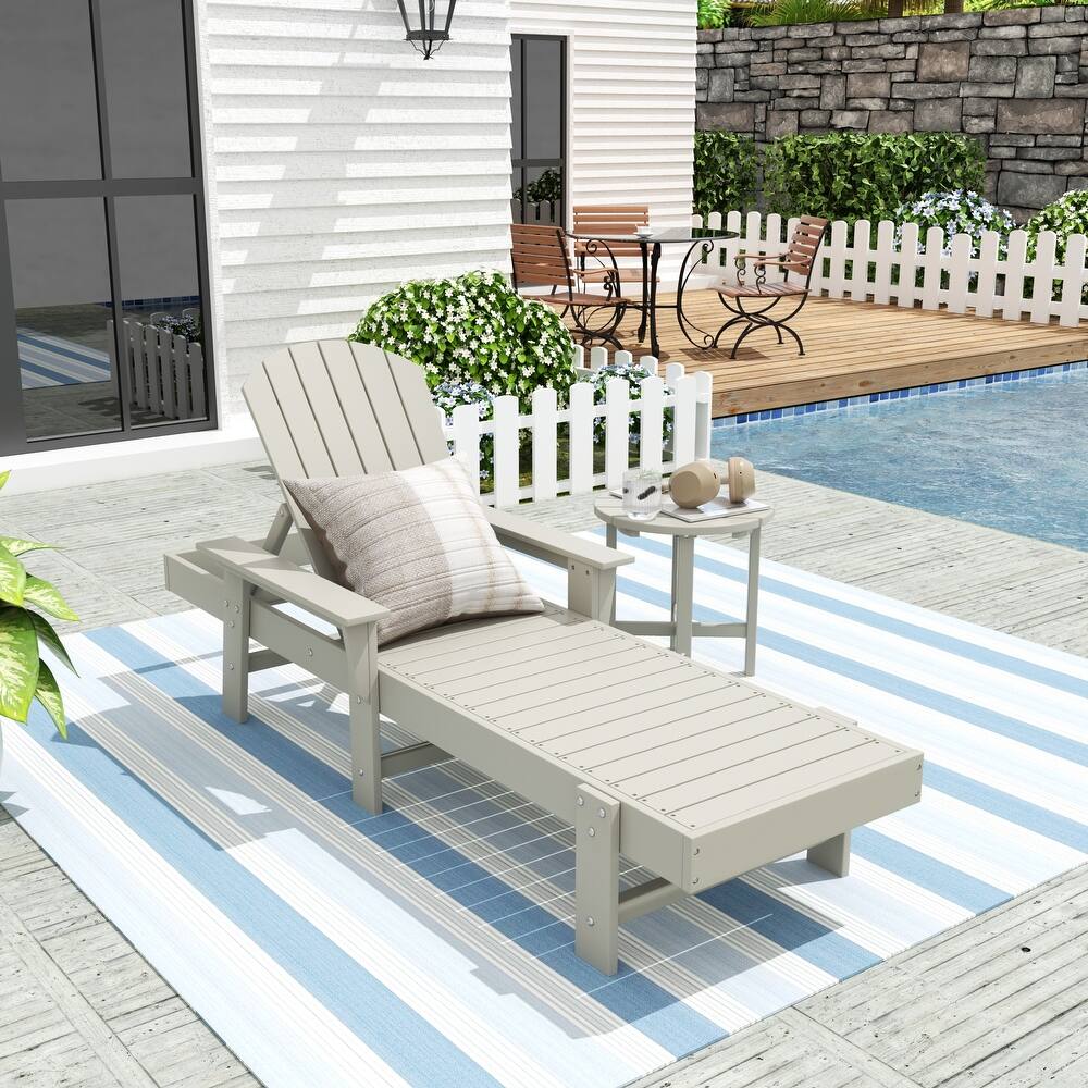 Altura Poly Eco-Friendly All Weather Reclining Chaise Lounge with Arms & Side Table (2 Piece Set)