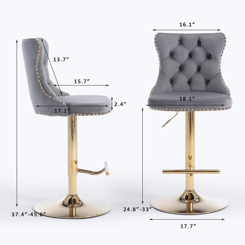 Velvet Upholstered Nailheads Tufted Swivel Bar Stools (Set of 2)