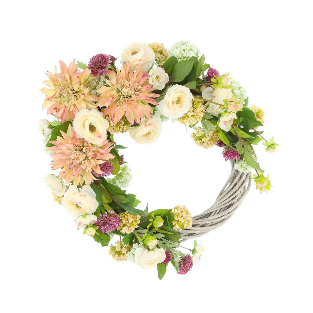 26" Spring Wreath with Dahlias and Ranunculus
