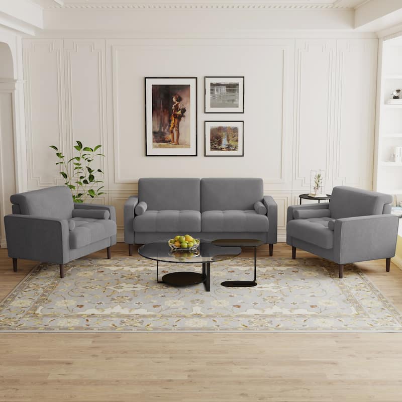 3-Piece Corduroy Tufted Club Armchair and Loveseat Set for Living Room