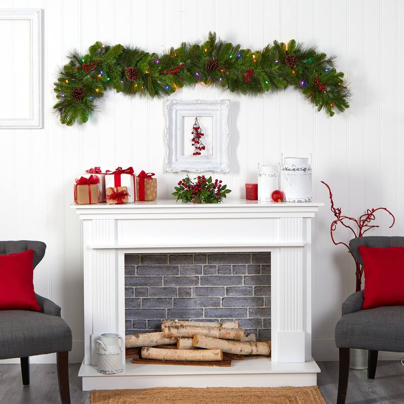 6' x 12" Pre-Lit Pinecones and Berries Artificial Christmas Garland, Multi LED Lights