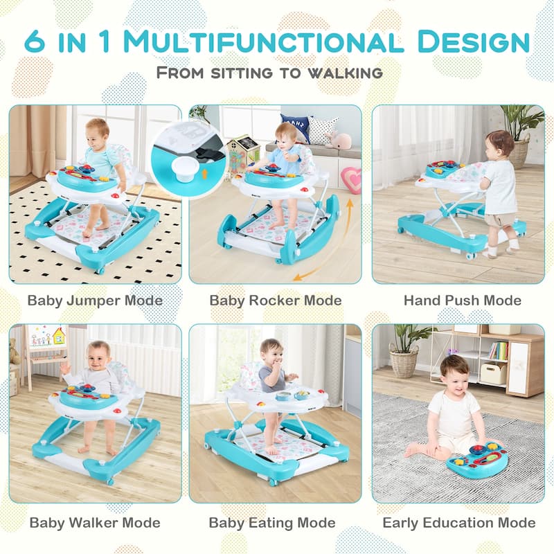 6 in 1 Foldable Baby Walker with Adjustable Height - 28" L x 24" W x 19.5" H