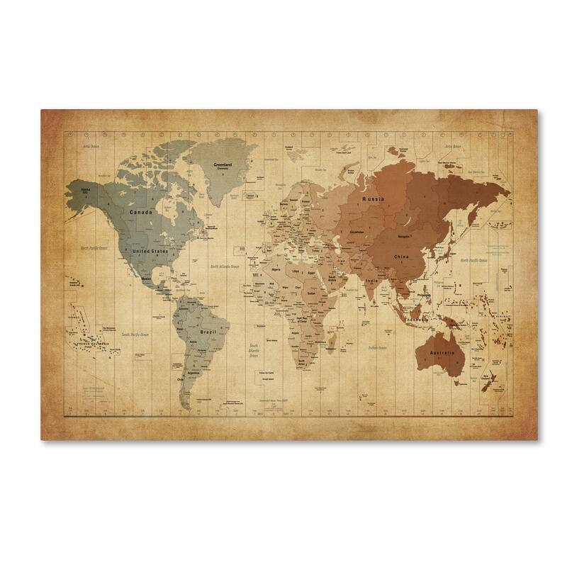 Michael Tompsett 'Time Zones Map of the World' Canvas Art