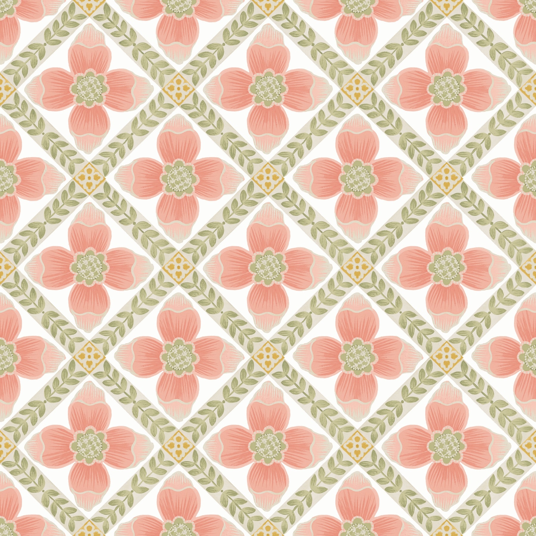 Mimi Coral Quilted Floral Peel and Stick Wallpaper
