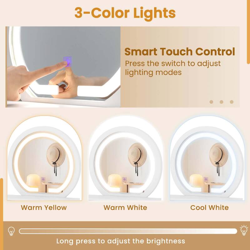Costway Vanity Mirror with 2 Slide-out Drawers 3 Lighting Modes & - See Details