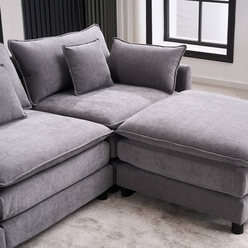 131.89" Chenille U-Shaped Sectional Sofa Bed with Sleeper & Iron Frame Support