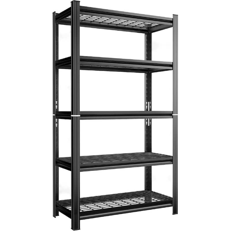 5-Tier Black Metal Storage Shelving Unit with Adjustable Horizontal Shelves for Garage or Kitchen - 35.40”L x 15.70”W x 71.20”H