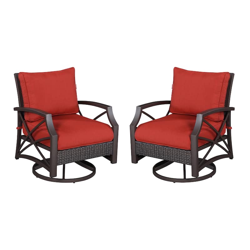 Outdoor Swivel Chairs for Patio - 2PC/BROWN/RED