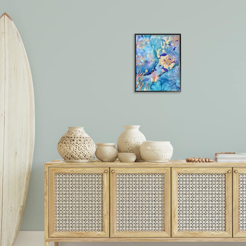 Stupell Coral & Sea Life Collage Framed Giclee Art Design By Amy Tieman