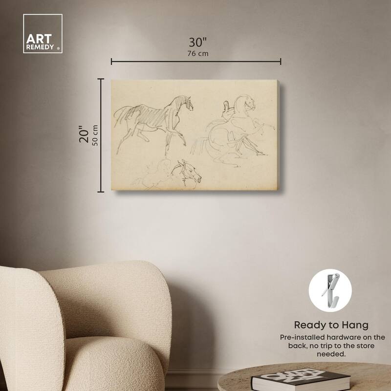 Gericault - Three horse studies Canvas by Art Remedy, Gallery Wrapped