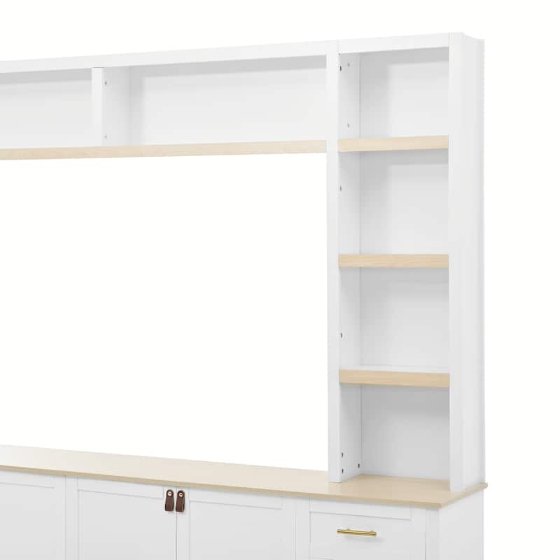 102.3" Farmhouse TV Stand with 6 Drawers & Adjustable Shelves - Entertainment Center for 75" TVs with Bookshelves