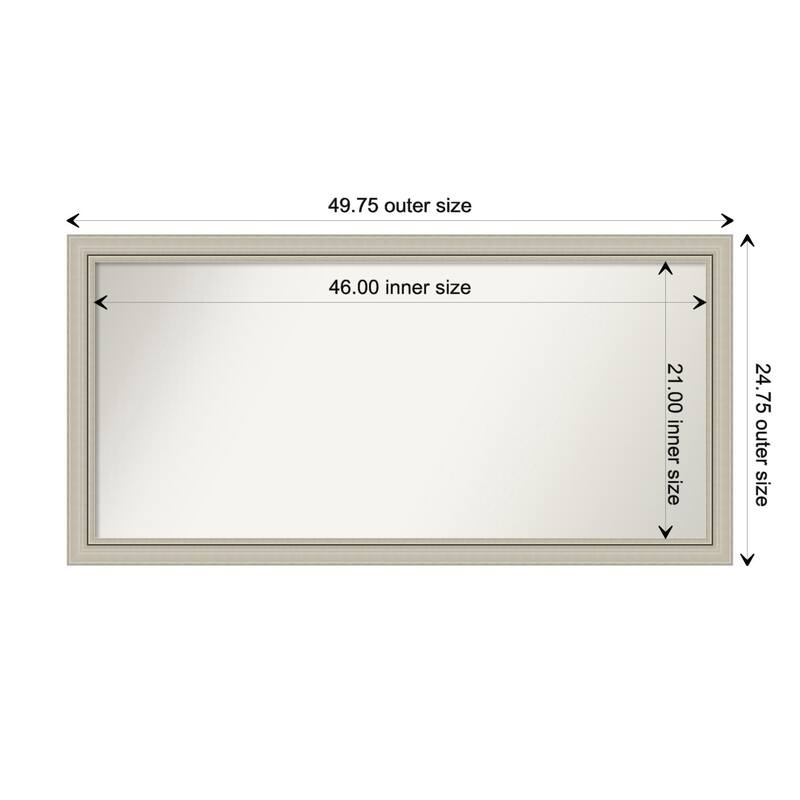 Romano Silver Narrow Framed Non-Beveled Custom Wall Mirror, Bathroom Vanity Mirror - Outer Size: 49.75 x 24.75