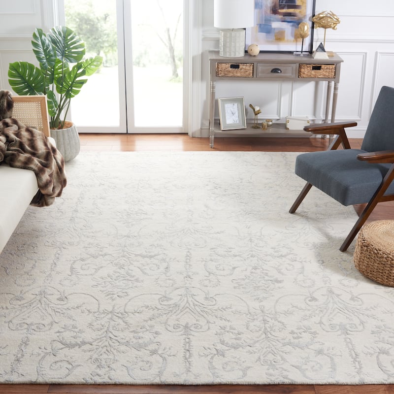 SAFAVIEH Handmade Bella Eleanor Modern Floral Wool Rug - 10' x 14' - Ivory/Grey