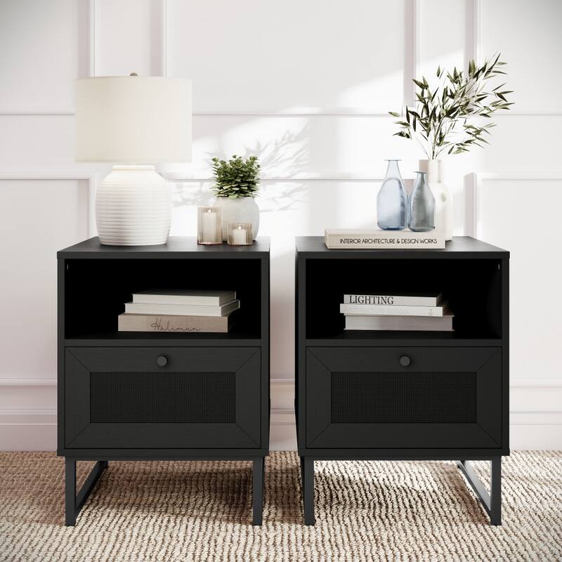 Set of 2 Mid-Century Modern Side Tables with Drawer and Shelf - 17"W x 19"D x 22"H