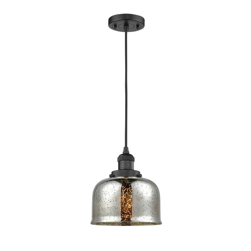 Innovations Lighting Franklin Restoration Bell - 1 Light 8" Cord Hung Mini Pendant - Silver Plated Mercury/Matte Black