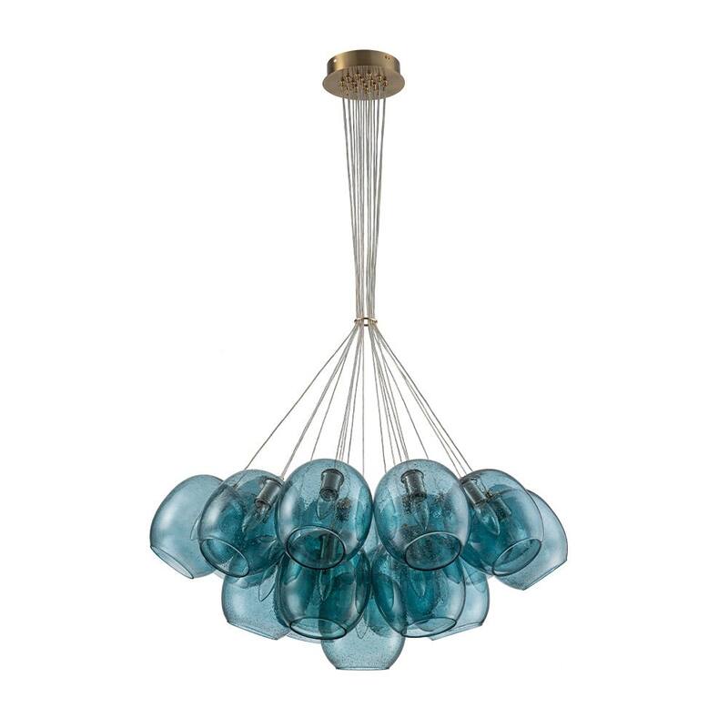 19-Light Modern Blue Seeded Glass Cluster Bubble Chandelier - 30.9in