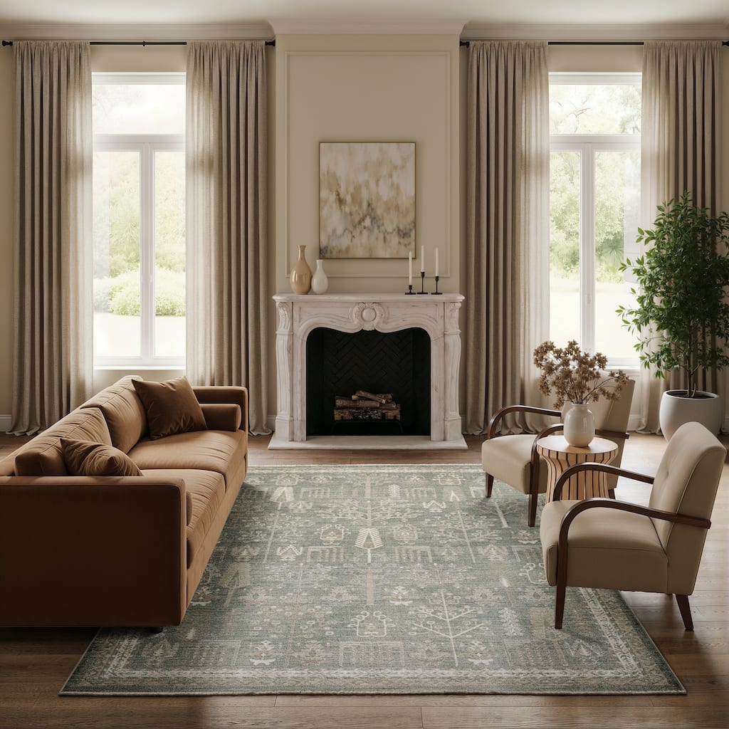 Kellan Vintage Nomadic Green/ Beige Area Rug