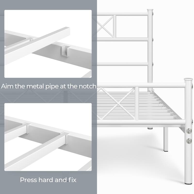 Yaheetech Metal Bed Frame Mattress Foundation with Slatted Bed Base, White