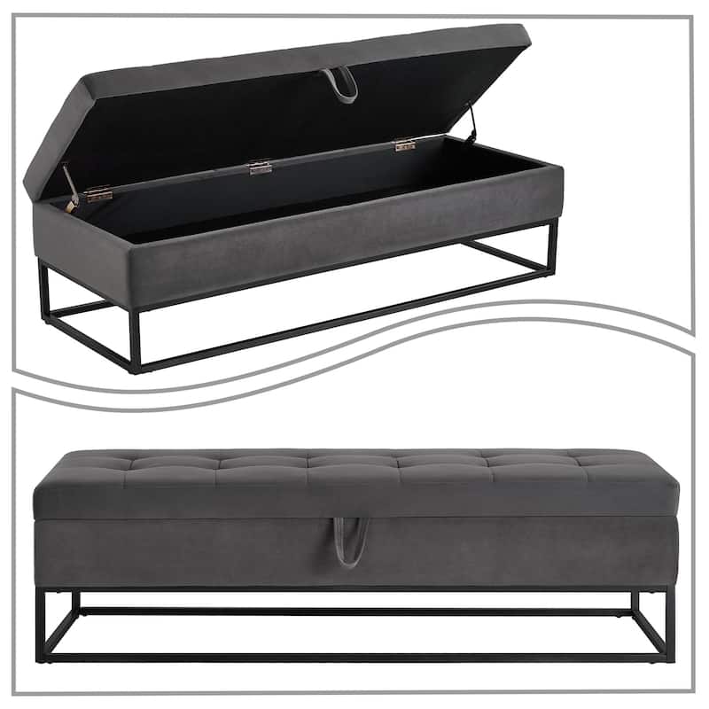 Modern Velvet Upholstered Storage Bench with Flip-Up Seat Top