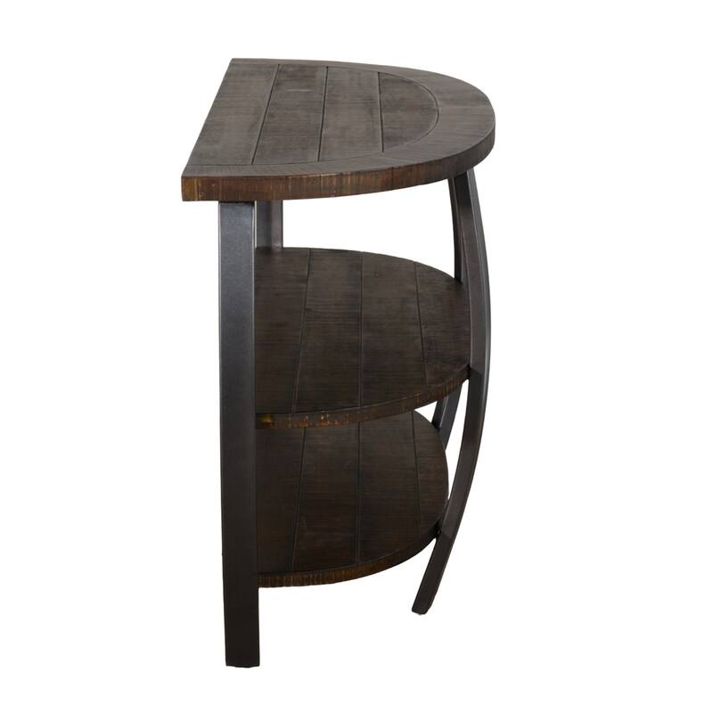 Flint Sofa Table w 2 Shelves, 52 Inch Semi Circle Top, Brown, Barrel