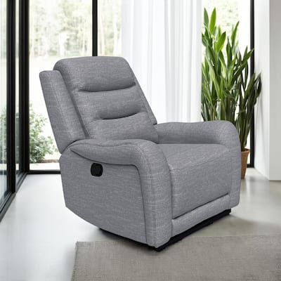 Clair Manual Recliner Chair with Scrolled Arms, Wood Frame, Gray Fabric