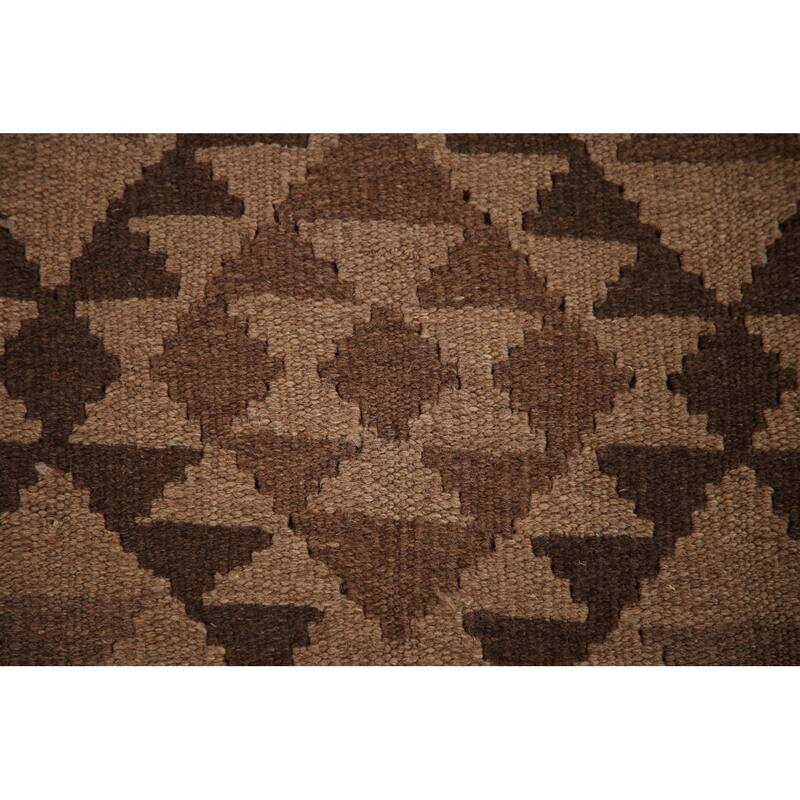 Brown Reversible Kilim Area Rug Hand-woven Wool Carpet - 3'2" x 4'9"