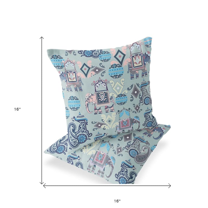 HomeRoots Set of Two 16" X 16" Gray and Pink Elephant Blown Seam Eclectic Indoor Outdoor Throw Pillow - 16.00' X '16.00' X '5.00