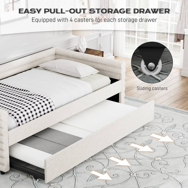 Ouyessir Modern Upholstered Tufted Daybed with Trundle & Drawers