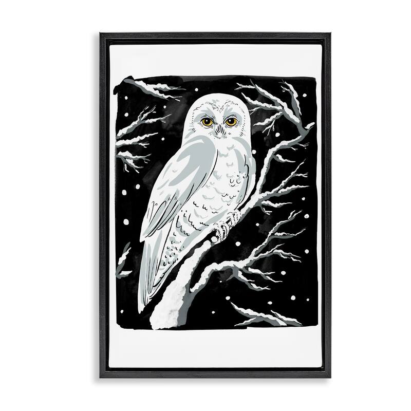 Stupell Forest Owl & Calm Snowfall Framed Floater Canvas Wall Art Design By Hannah Moren - 17 x 25 - Black