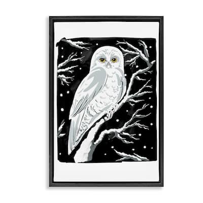Stupell Forest Owl & Calm Snowfall Framed Floater Canvas Wall Art Design By Hannah Moren