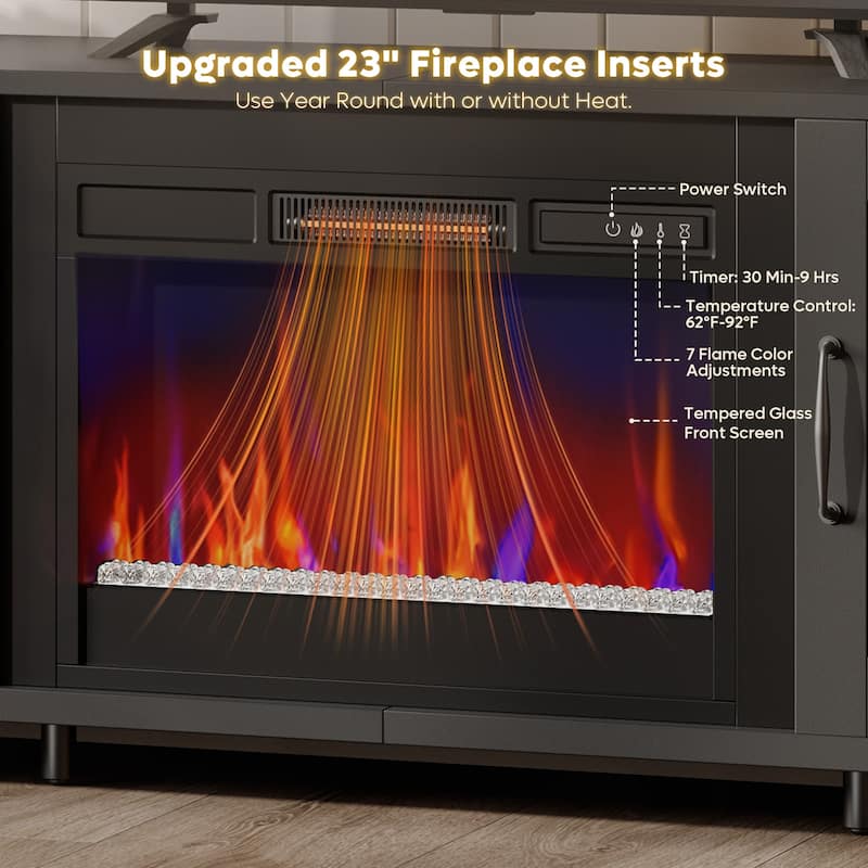 Bestier 63'' Fireplace TV Stand with Electric Fireplace Heater & Storage Cabinet for TVs up to 70 Inch