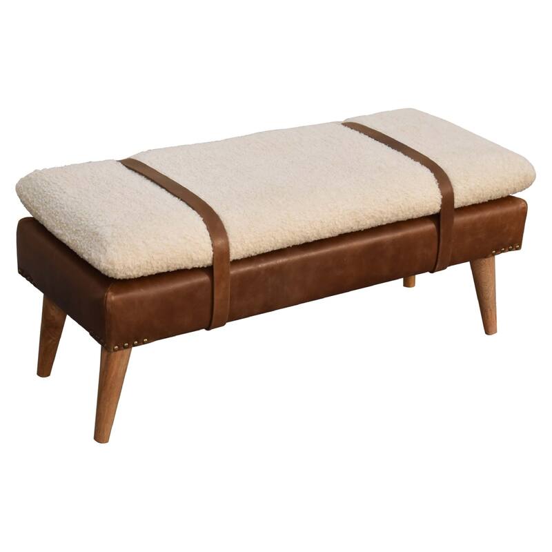 Artisan furniture soild wood,leather Boucle Buffalo Hide Leather Bench