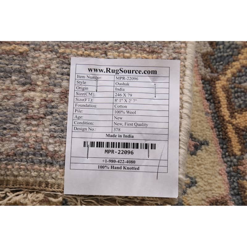 Earth Tone Oushak Oriental Runner Rug Handmade Beige Wool Carpet - 2'7" x 8'1"