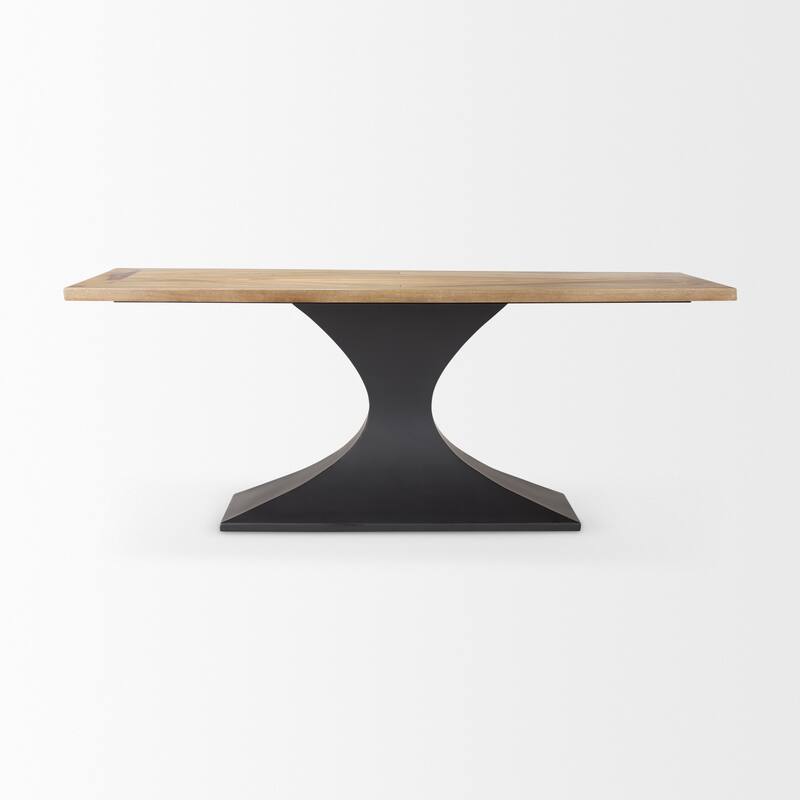 Maxton Light Brown Solid Wood w/ Black Iron Pedestal Base Rectangular Dining Table