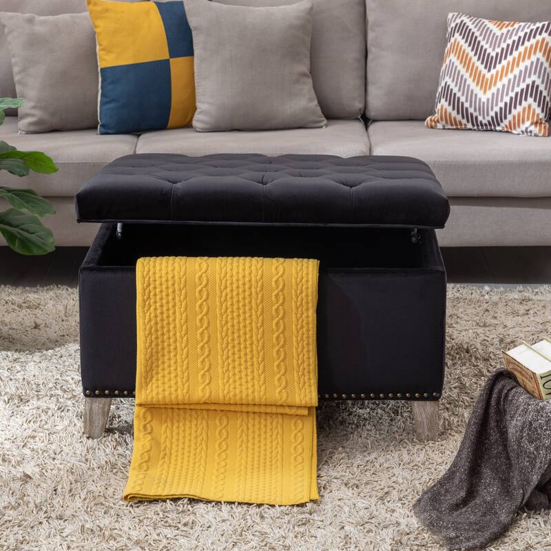 29.5" Wide Velvet Tufted Square Ottoman With Storage