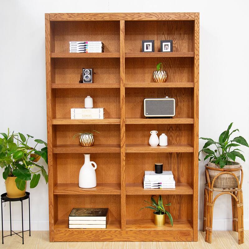 Concepts in Wood Double Wide Wood Bookcase, 12 Shelf, 84 inch Tall - Oak