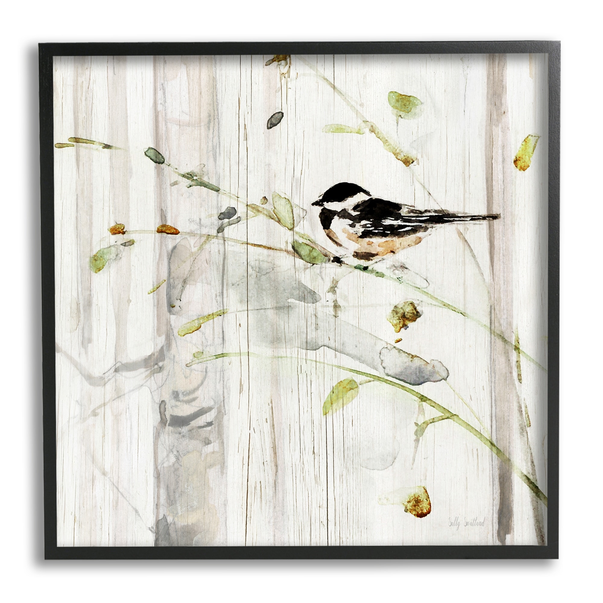 Stupell Cottage Bird Botanical Nature Framed Giclee Art by Sally Swatland