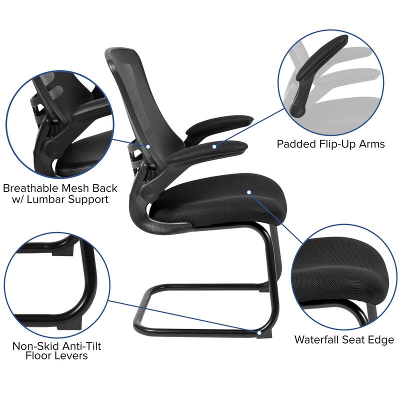 Mesh Sled Base Side Reception Chair with Flip-Up Arms