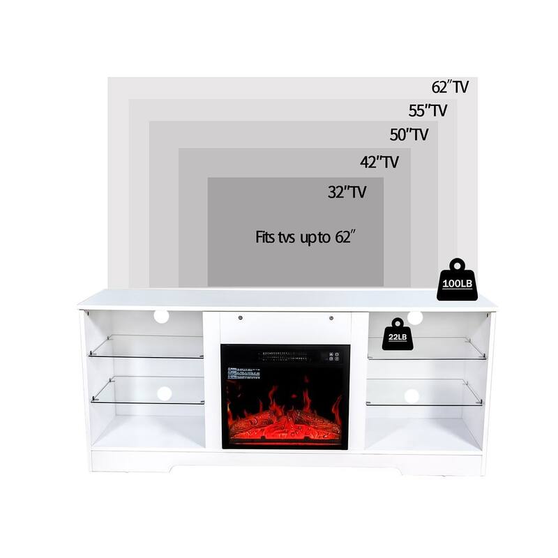 Modern Fireplace TV Stand with 18 Inch Electric Fireplace Heater