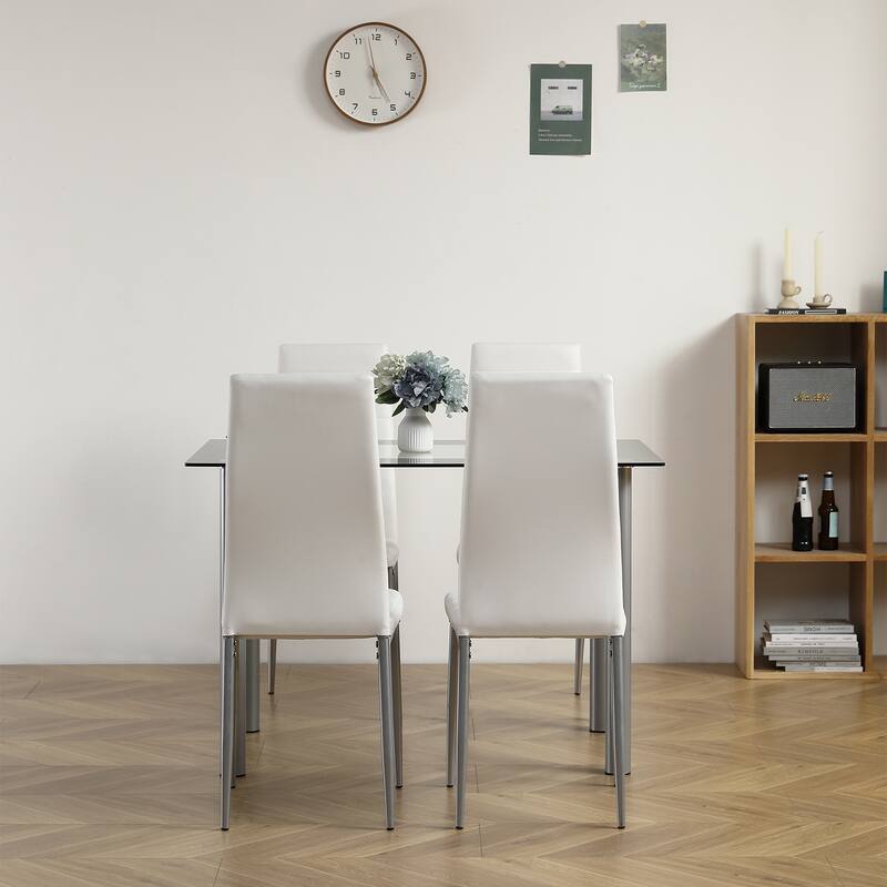 Transparent-Black Tempered Glass and Stainless Steel Dining Table - 43.3 x 27.6 x 28.9" (L x W x H)