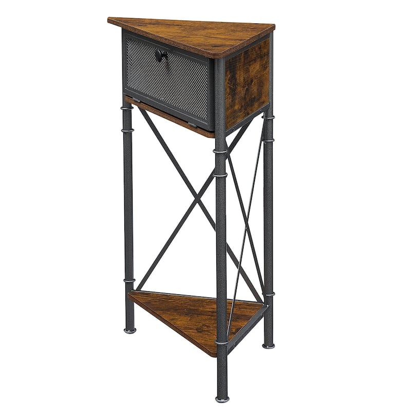 VECELO Modern Set of 2 Corner Nightstands Storage Corner Cabinet with Flip Door